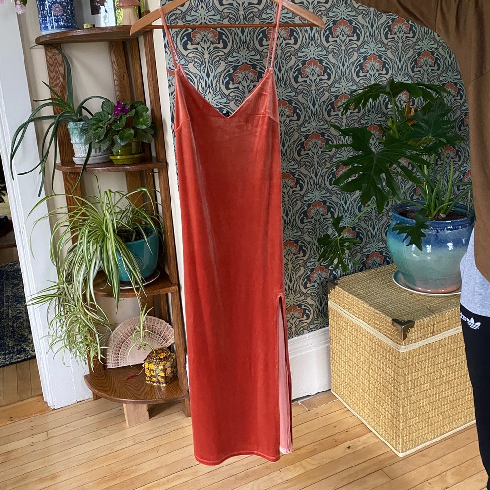 Velvet midi high slit dress